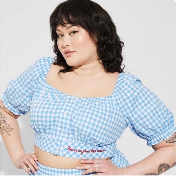 Torrid Warner Bros Wizard Of Oz Poplin Puff Sleeve Crop Top Sz 4 4X Garden Party - Picture 1 of 8